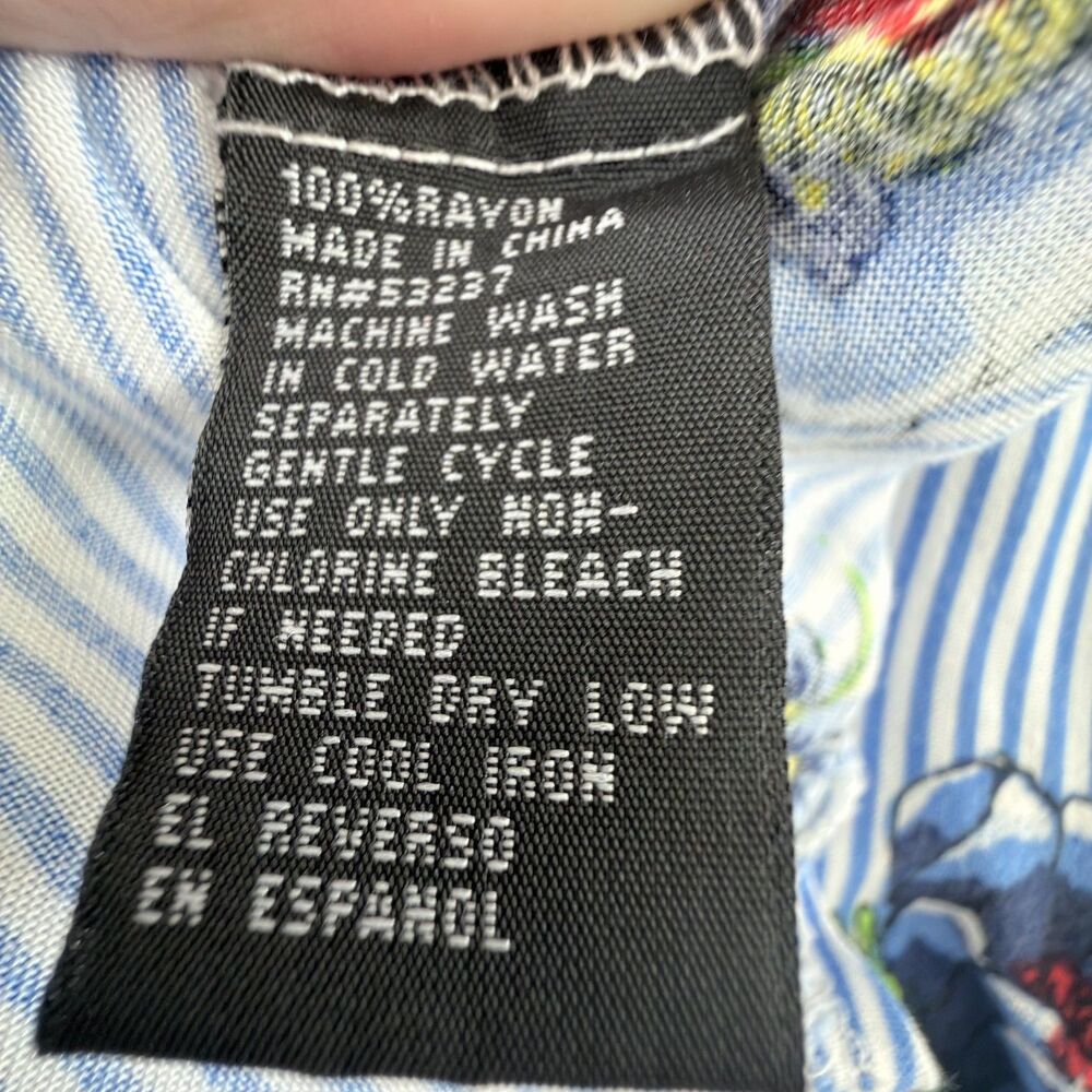 unique spectrum blue stripe floral button up shirt 3x cottagecore boho coastal - Picture 4 of 4